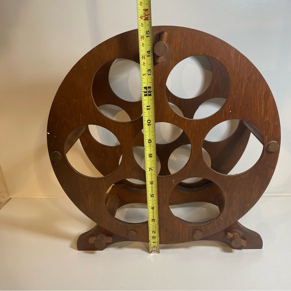 Vintage Wooden Round Countertop 7 Bottle Wine Rack 15” Diameter